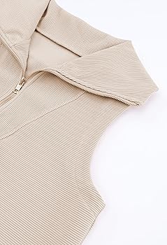 Amazon.com: Viottiset Women's Ribbed Full Zip Lapel Collar